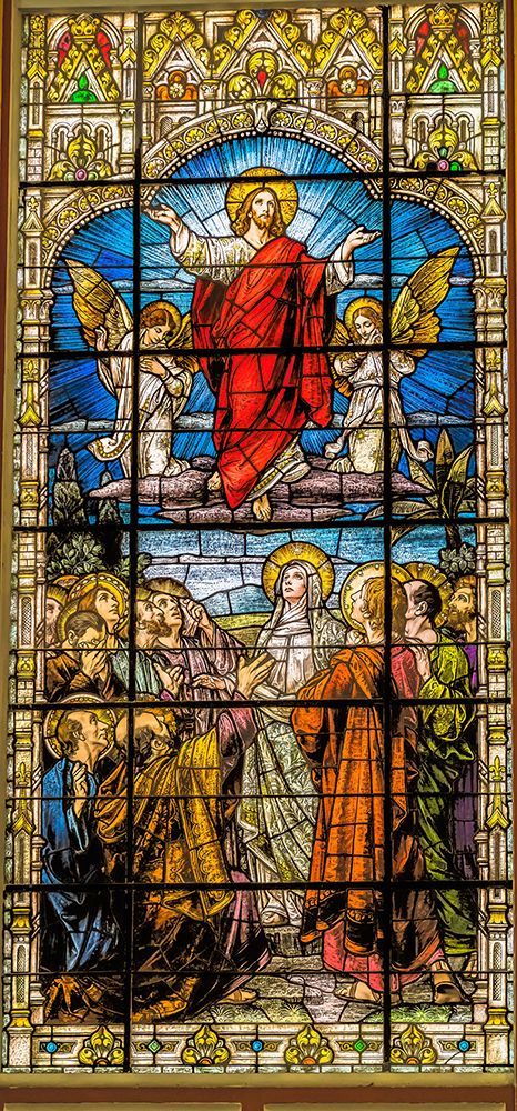 Jesus Ascension to Heaven stained glass Gesu Church-Miami-Florida. Glass by Franz Mayer.